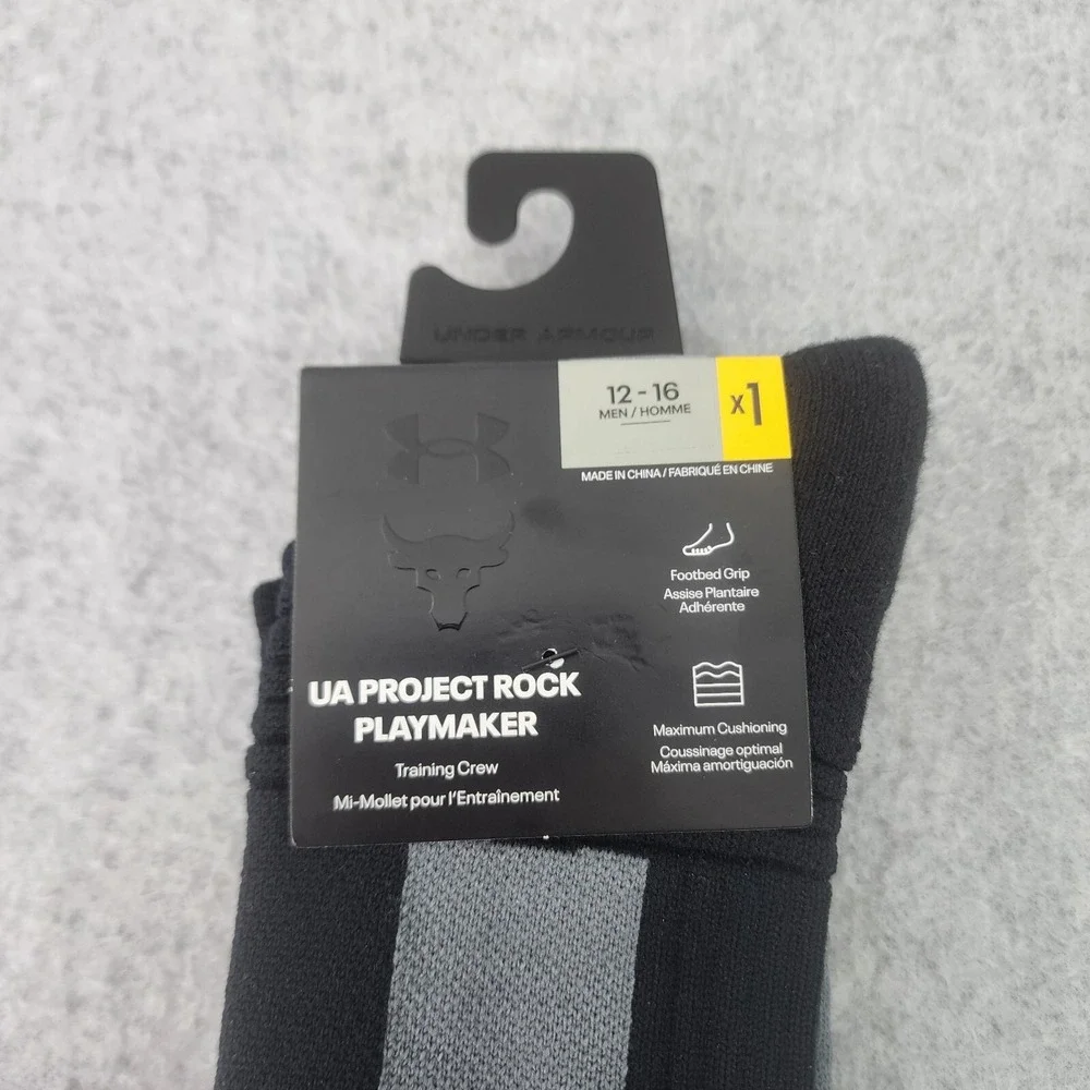 Under Armour Project Rock Socks Mens XL 12-16 Project Playmaker Crew Black Socks